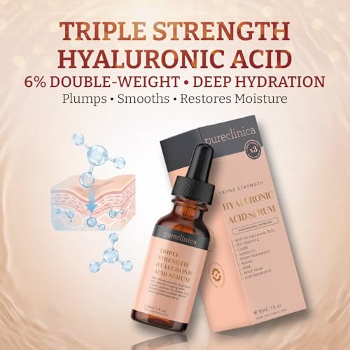 PureClinica 6% Hyaluronic Acid Serum with Vitamins C & E, Resveratrol & CoQ10 - 1 Fl Oz
