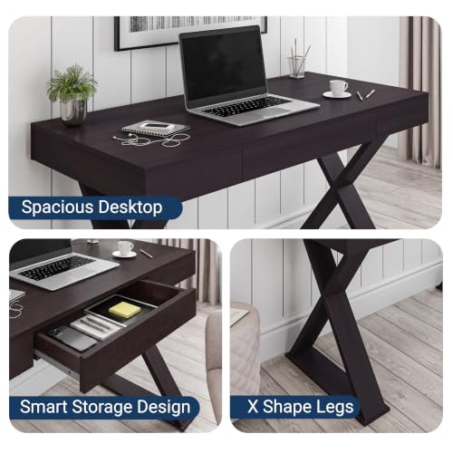 Techni Mobili 47-Inch Modern Writing Desk with Drawer - Espresso Home Office Table