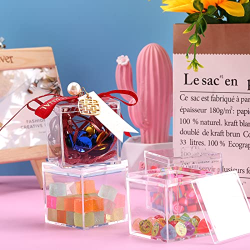 150 Pcs Clear Acrylic Box with Lid Square Mini Gift Containers – 5.5x5.5x5.5 cm, Tuanse