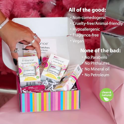 Frilliance Favorite's Teen Gift Beauty & Skincare Bundle, Pimple Patches, Clear Lip Gloss, Illuminating Cream & Very Berry Glow Blush, Creaseless Hair Clips, Natural Vegan Hypo-Allergenic Cruelty-Free
