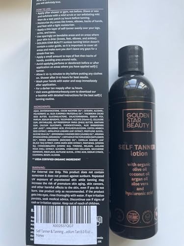 Self Tanner with Tanning Mitt - Organic Sunless Lotion for Light/Medium Tan 8oz