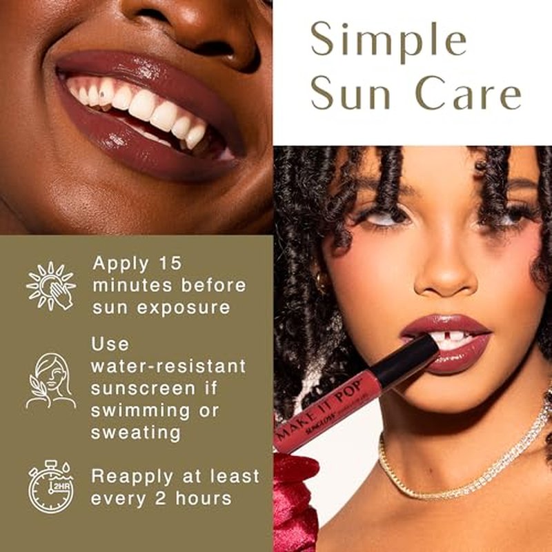 BLACK GIRL SUNSCREEN Make It Pop Sungloss for Women - SPF 50 Tinted Lip Gloss, Sunscreen Sungloss, Sun Protection for Skin, Hydrating & Moisturizing Care, Satin Finish - Cherry Noir, 0.13 fl oz
