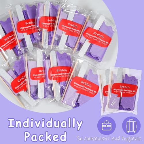 Disposable Pedicure Kit Sets, 5 in 1 Nail Salon Manicure Pedicure Kit Professional, Nail File, Pumice Pad, Mini Buffer, Toe Separator, Wood Stick, Individually Package (50, Count, 80/100 Grit)
