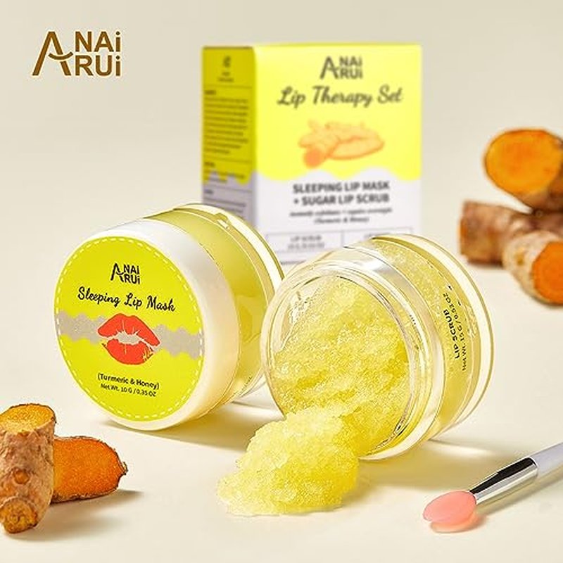 ANAI RUI 2 Lip Care Kits with Turmeric Lip Mask Set & Graperfruit Lip Treatmen Set for Dark Lips, Hydrating & PlumpIng Lips