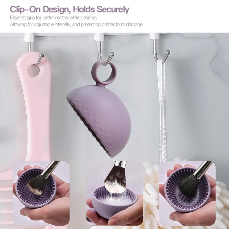 1pc Makeup Brush Cleaning Bowl, Solid Color Silicone Scrubber Pad, Silicone Makeup Brush Cleaner Bowl, Brush Cleaning Mat For Cleaning Eyebrow Facial Brow Blush Eye Brushes (Purple)