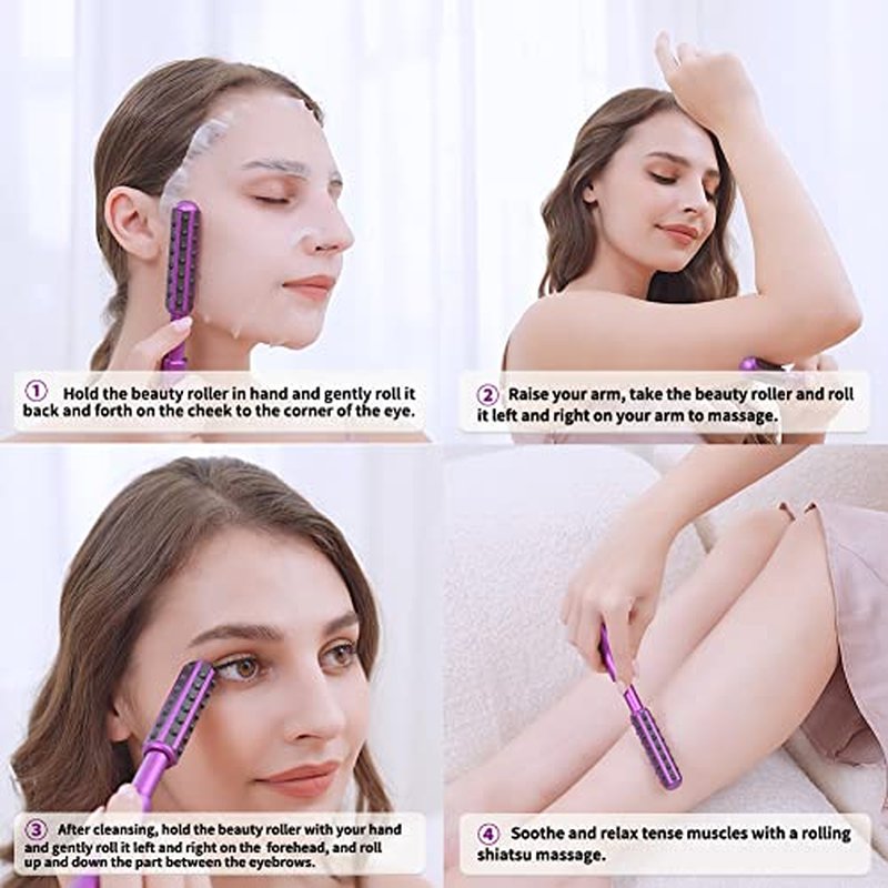 Beauty Massage Roller, Facial Tool, Germanium Roller for Chin Massage, Suitable Lifting Skin, Massaging The Whole Body. (Purple) 1 count