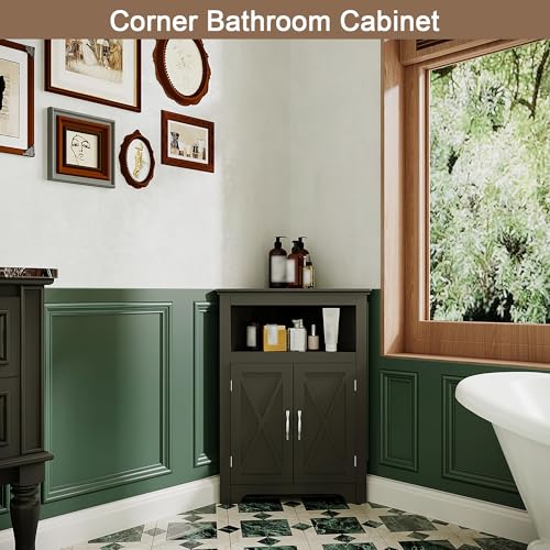 Black Corner Storage Cabinet with Barn Door Design - ChooChoo