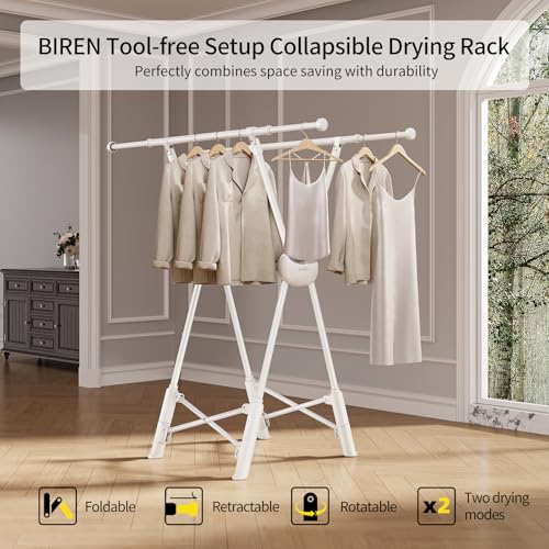 White Foldable Clothes Drying Rack with Adjustable Length - Indoor & Outdoor Laundry Organizer