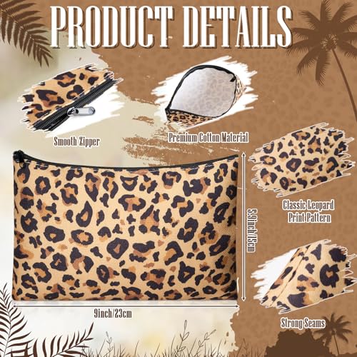 Sunnymove 20 Pcs Leopard Canvas Makeup Bags with Zipper - Travel Toiletry & Gift Set