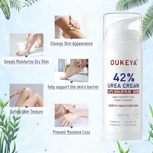 Urea Cream 42% with Salicylic Acid for Dry Rough Skin - 2 Bottles, 5.29 oz Each