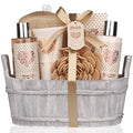 Spa Gift Basket ? Bath and Body Set with Vanilla Fragrance by Lovestee - Gift Basket Includes Shower Gel, Body Lotion, Hand Lotion, Bath Salt, Eva Sponge and a Bath Puff