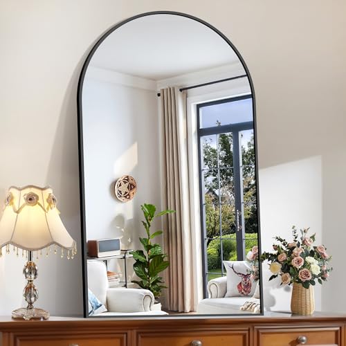 30x50 Inch Black Arched Wall Mirror for Bathroom - Frameless, Distortion-Free