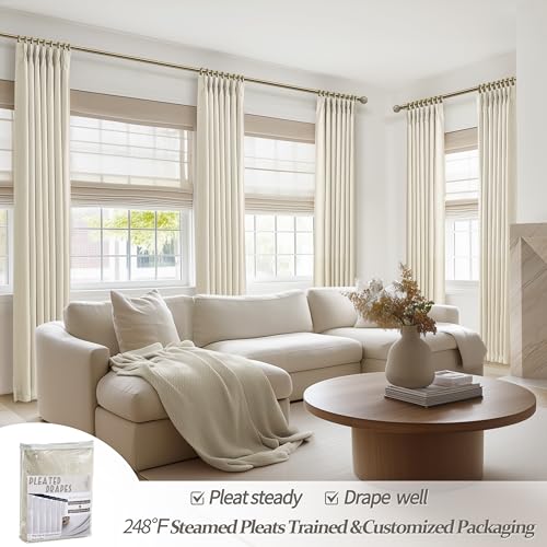Cream Pinch Pleated Linen Blackout Curtains Set - 2 Panels 40x92 Inches with Hooks, Noise Reducing, Elegant Bedroom & Living Room Window Treatment - Ivory Beige Variation of THIS listing