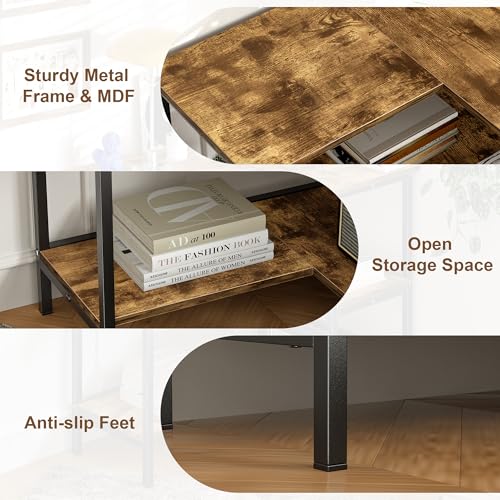 Corner Cabinet Table with 3-Tier Open Shelves - Multipurpose Storage Organizer - Brown - Variation of Open Shelving Cabinet
