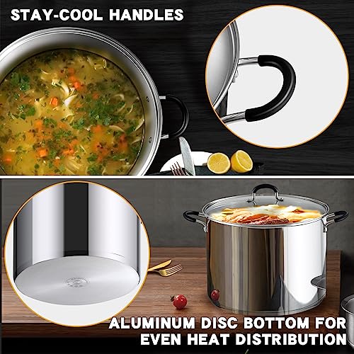 20 Quart Stainless Steel Stock Pot with Lid - Professional Cooking Pot for Pasta & Soup