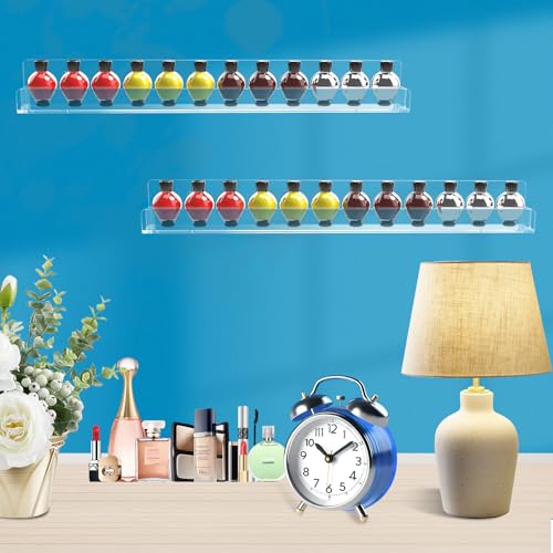 12 Pack Clear Acrylic Nail Polish Rack Wall Shelf - 15 Inch Storage Organizer with Removable End Insets