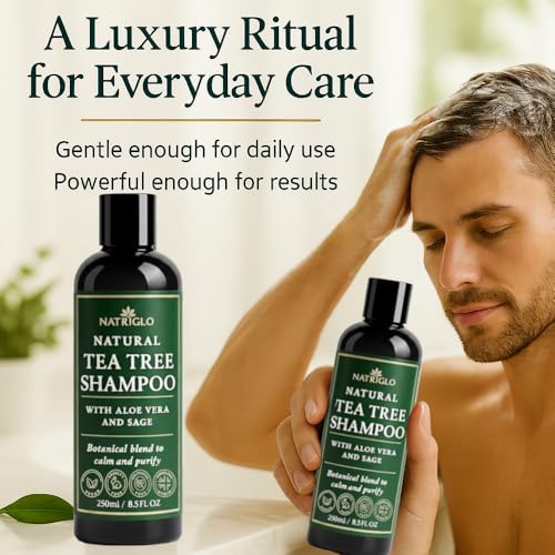 Organic Tea Tree Oil Shampoo for Dandruff & Sensitive Scalp - Sulfate Free, Vegan, Cruelty-Free