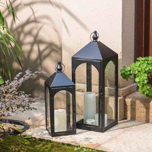Large Outdoor Lantern Set with Glass for Patio Porch Waterproof Decor - With Glass / Large Set