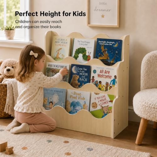 NACHES Montessori Kids Bookshelf Display Rack - Wave Middle Natural