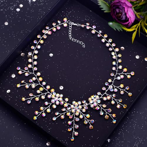 Multicolored Rhinestone Bridal Tiara Set with Necklace & Earrings - Wedding Hair Accessories