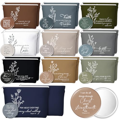 Christian Gifts for Women Set - Neutral Colors & Aesthetic Style, 20 Makeup Bags & Mirrors
