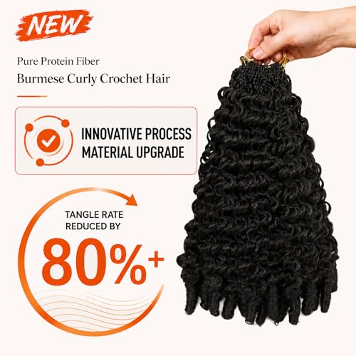 Pre-Looped Burmese Curly Crochet Hair 16 Inch - Natural Black 8 Packs