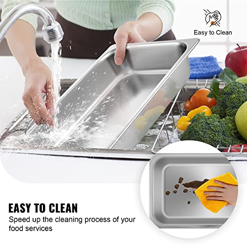 Full Size 4 Inch Deep Stainless Steel Hotel Pans 6 Pack - Anti-Jam Food Storage for Catering & Steam Tables