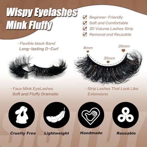 Mink Lashes Fluffy Dramatic 8D Thick 3D Volume 20mm 25mm Big Long Eye Lashes Mink Faux Strip False Eyelashes 10 Pairs Pack YH005