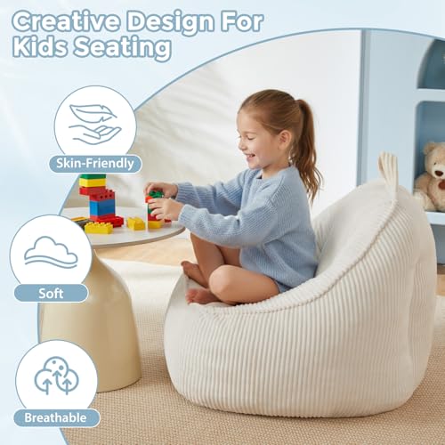 HUGHEAVEN Kids Bean Bag Chair Small Beige - Soft Cozy Reading Seat