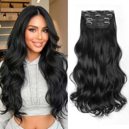 KooKaStyle 20 Inch Black Curly Clip-In Hair Extensions Layered