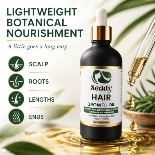 Seddy Natural Hair Growth Oil with Rosemary & Mint - 3.4 Fl Oz - Nourishing Hair Treatment for Thicker, Fuller Hair