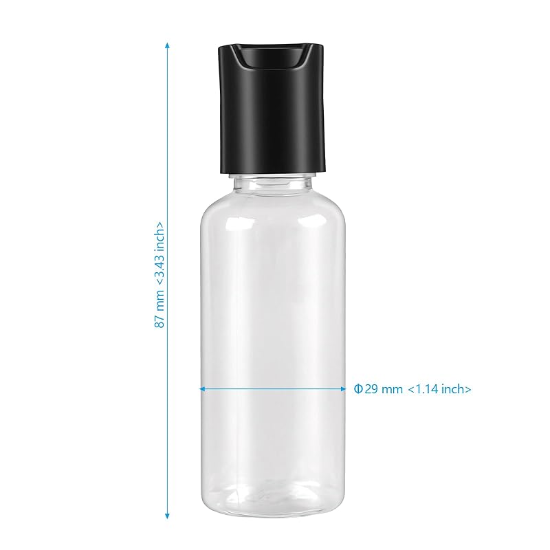 80 Pack 1oz Clear PET Travel Bottles with Black Disc Caps – Refillable 30ml Squeeze Containers