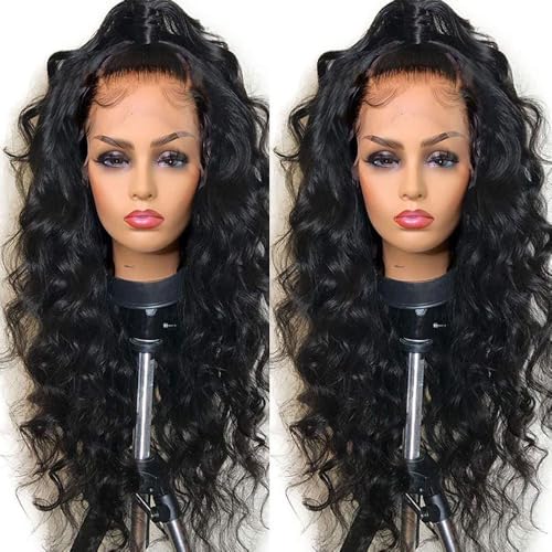 Deep Wave Lace Front Wigs 13x4 Body Wave Natural Black 24 Inch Synthetic Glueless Wig