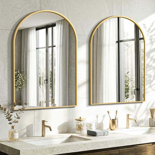 AMOISE Gold Arched Wall Mirror 30x20 Inches, Pack of 2 - Elegant Bathroom Vanity Decor