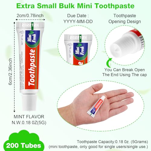 HOFASON 1oz Bulk Travel Toothpaste Pack of 200 Small Peppermint Tubes for Hotels & Travel