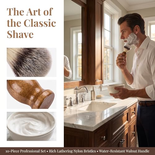 10 Pcs Wooden Handle Shaving Brush for Men - 10.3x3.1cm, Travel-Friendly