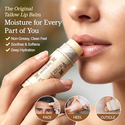 Unscented Grass-Fed Tallow Lip Balm for Dry Lips - Totally Unscented, 0.5 oz
