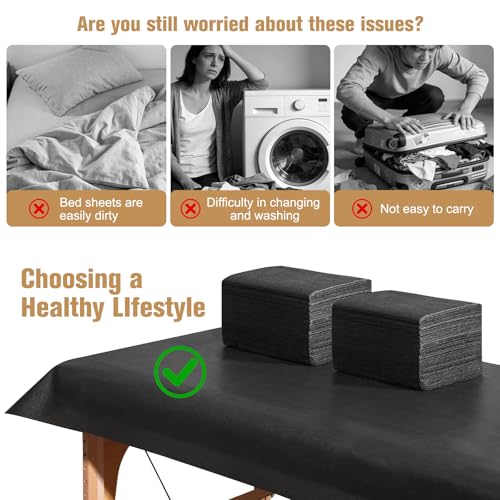 Disposable Waterproof Bed Sheets 31x71in Black 50pcs for Massage & Spa