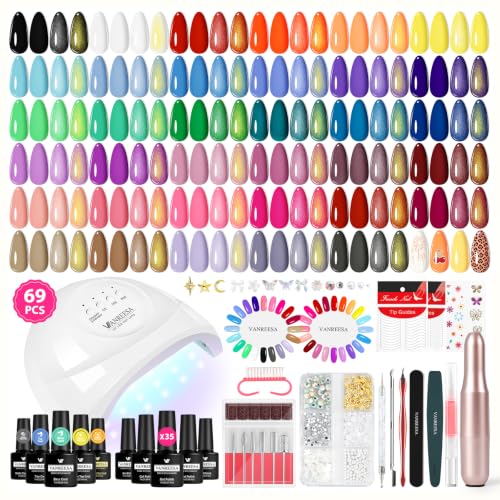 VANREESA Fall Gel Nail Polish Set with UV Lamp & Nail Drill - 55 Elegant Retro Tone