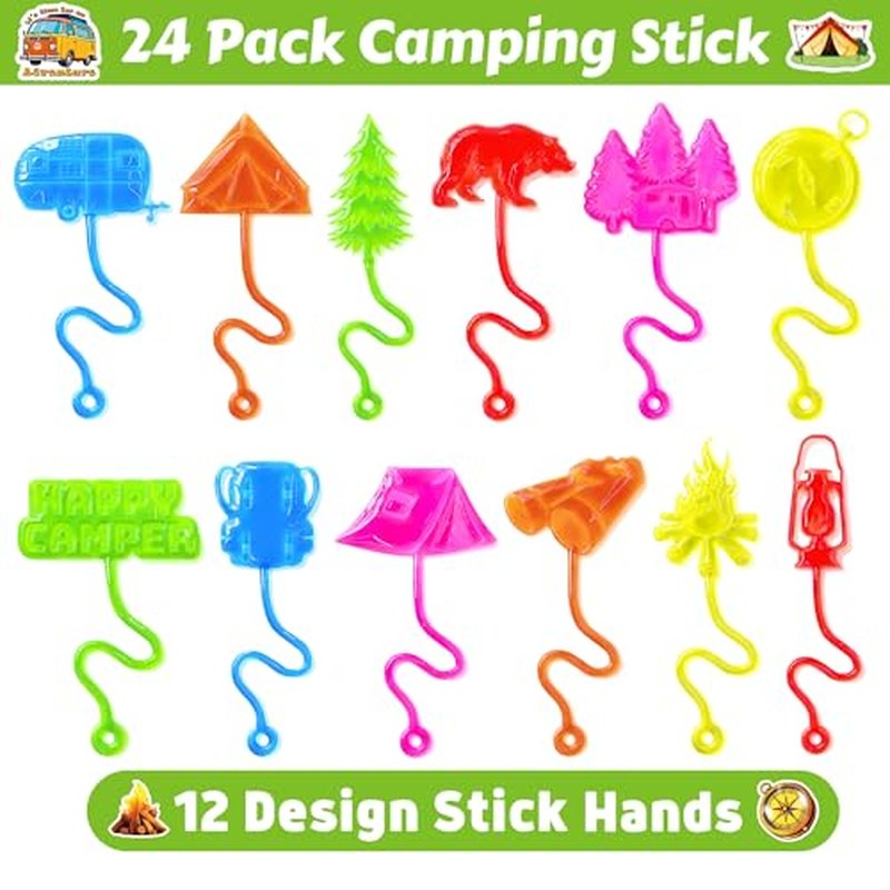 48PCS Camping Party Favors - 24PCS Temporary Tattoos & 24PCS Stick Hands Party - Perfect Birthday Party Supplies, Goodie Bag Stuffers, Treasure Box Toys, Classroom Prizes, and Student Gifts