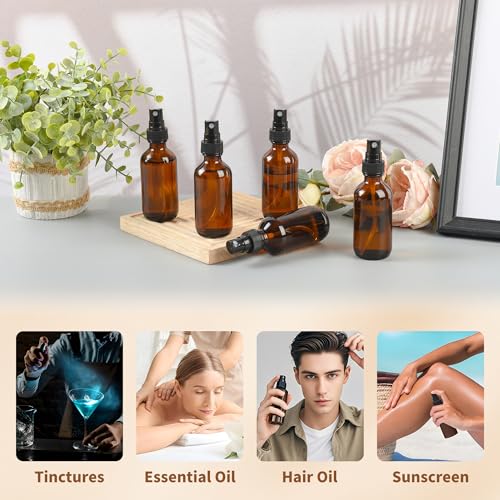 2oz Amber Glass Spray Bottle with Fine Mist Sprayer - Essential Oils & Travel