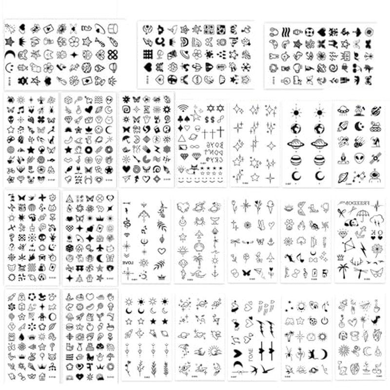 24 Sheets Mini Temporary Tattoos - 698 Unique Tiny Designs, Waterproof Body Art Stickers for Women, Teens & Kids, Cute Fake Tattoos for Parties, Daily Use, Holidays