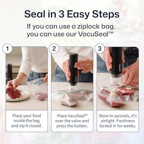 Vacuum Sealer for Food with 30 Bags - Cordless Handheld Food Saver - Keeps Food Fresh 5X Longer