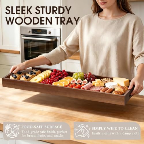 Maoname Extra Large Black Walnut Wooden Ottoman Tray 36 x 12 Inches