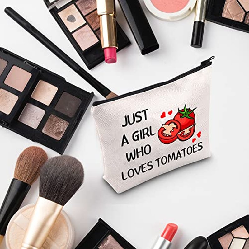 G2TUP Tomato Lover Gift Who Loves Tomatoes Makeup Bag Tomato Gardener Cosmetic bag Tomato Farmer Gift Veggie Zipper Travel Bag (Who Loves Tomatoes White Bag)