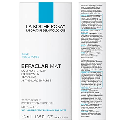 Effaclar Mat Oil-Free Face Moisturizer for Oily Skin with LHA & Pore Minimizer - 2 Pack 1.4 Fl Oz