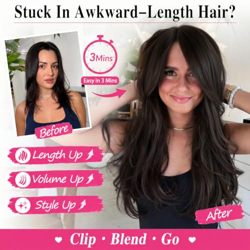 Dark Brown 20 Inch Clip-In Hair Extensions, Straight Layered Natural Look