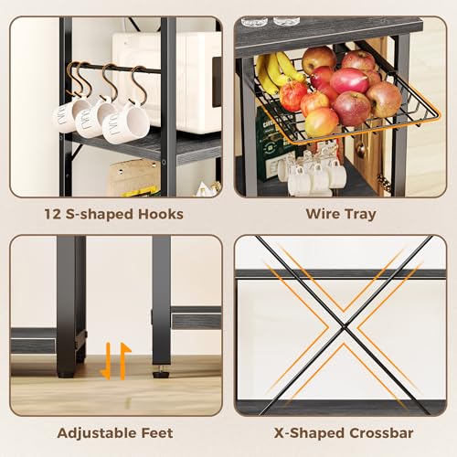 SUPERJARE Charcoal Gray Large Bakers Rack with Power Outlets, 39.4 Inch Microwave Stand