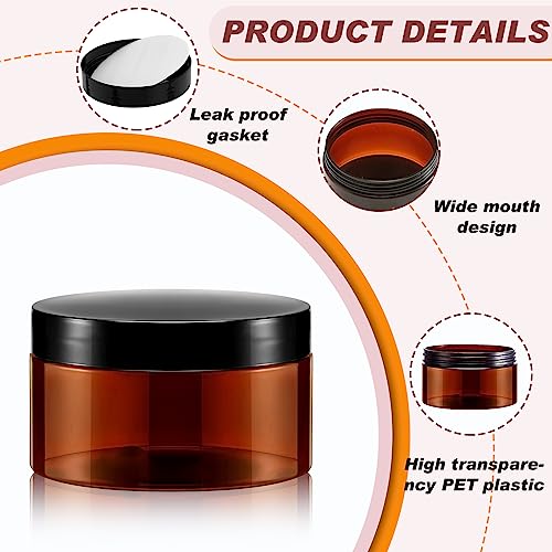 Uiifan 48 Pack 8 oz Plastic Jars with Lids & Labels, Empty Leak Proof Body Scrub Containers, Refillable Body Butter Containers Bulk for Cream, Powder Ointment, Lotion(Amber)
