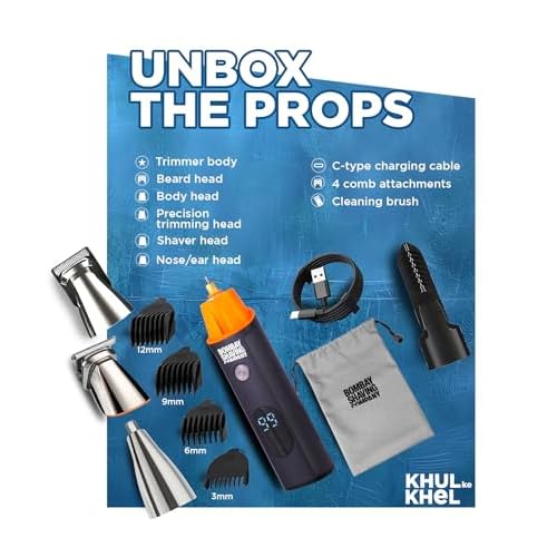Bombay Shaving Company All-in-One Beard, Body, Nose Trimmer | 11- Piece Men¡¯s Grooming Kit for Beard, Body, Nose Trimmer and Hair Clipper for Wet/Dry Shave | Quick Charge Time | IPX6 Water Proof